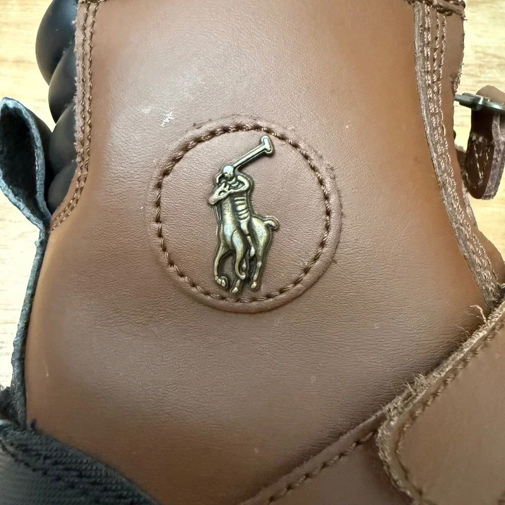 Polo Ralph Lauren Kids Conquered Hi Duck Boots Brown Black Leather USA 2 998825